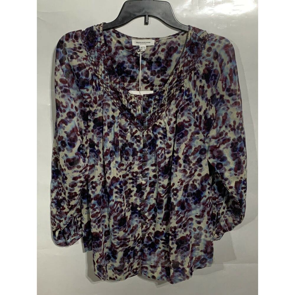 BEACH LUNCH LOUNGE blouse top Xs boho hippie Mosaic print Long Sleeves V-neck